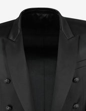Load image into Gallery viewer, Black Double-Breasted Silk Blazer -